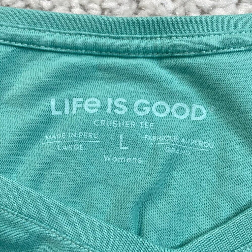 Life Is Good V-Neck Crusher Tee Black Dog Days In Chair Mint Green Womens Large - Picture 3 of 7
